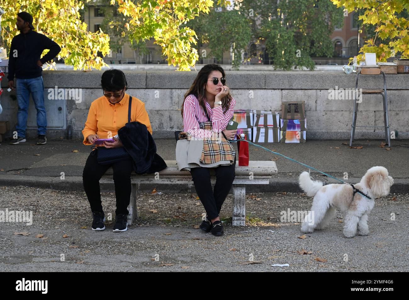 Roma, Italia - 2 novembre 2024: Donna con cane a Roma. Foto Stock
