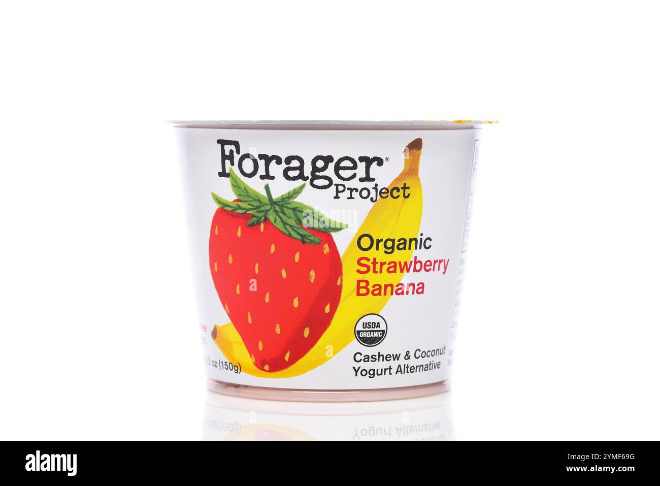 IRVINE, CALIFORNIA - 19 novembre 2024: Un cartone di Forager Project Organic Strawberry Banana Cashew e Coconut yogurt alternative. Foto Stock