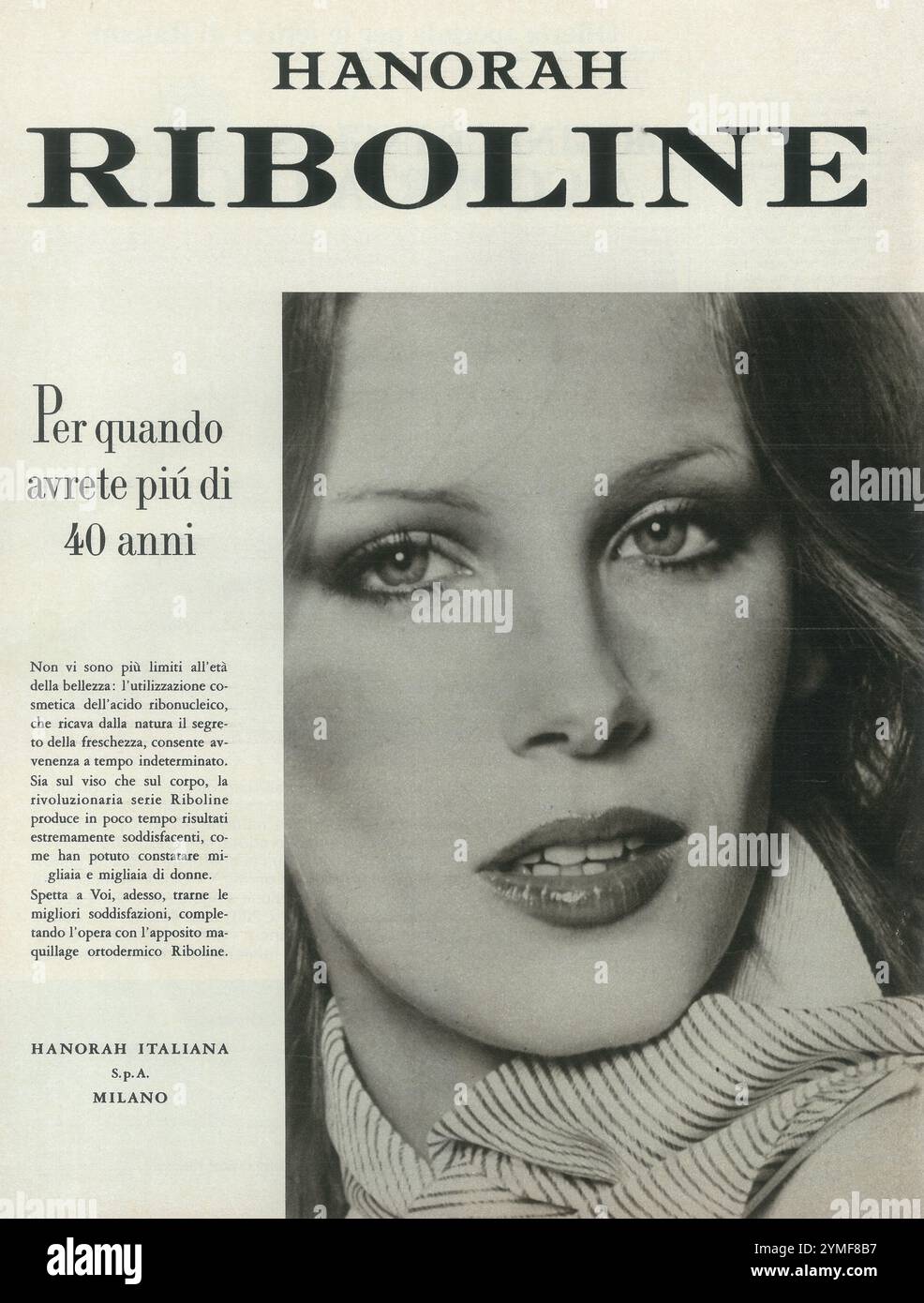 1980 Hanorah Riboline S.P.A. Milano Cosmetics Italian ad Foto Stock