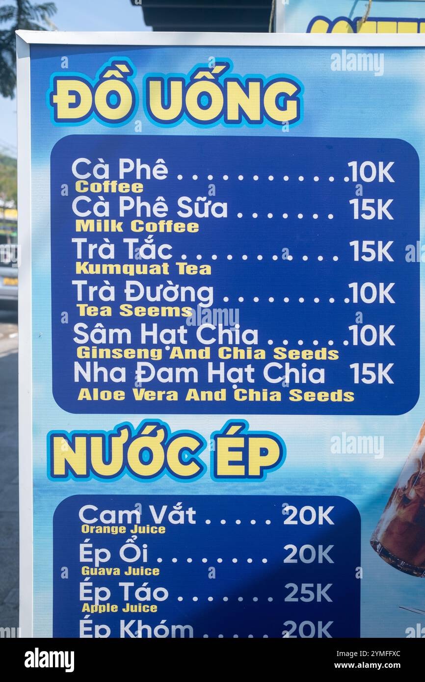 Cafe Bar Menu Board nell'Isola di Phu Quoc in Vietnam Foto Stock