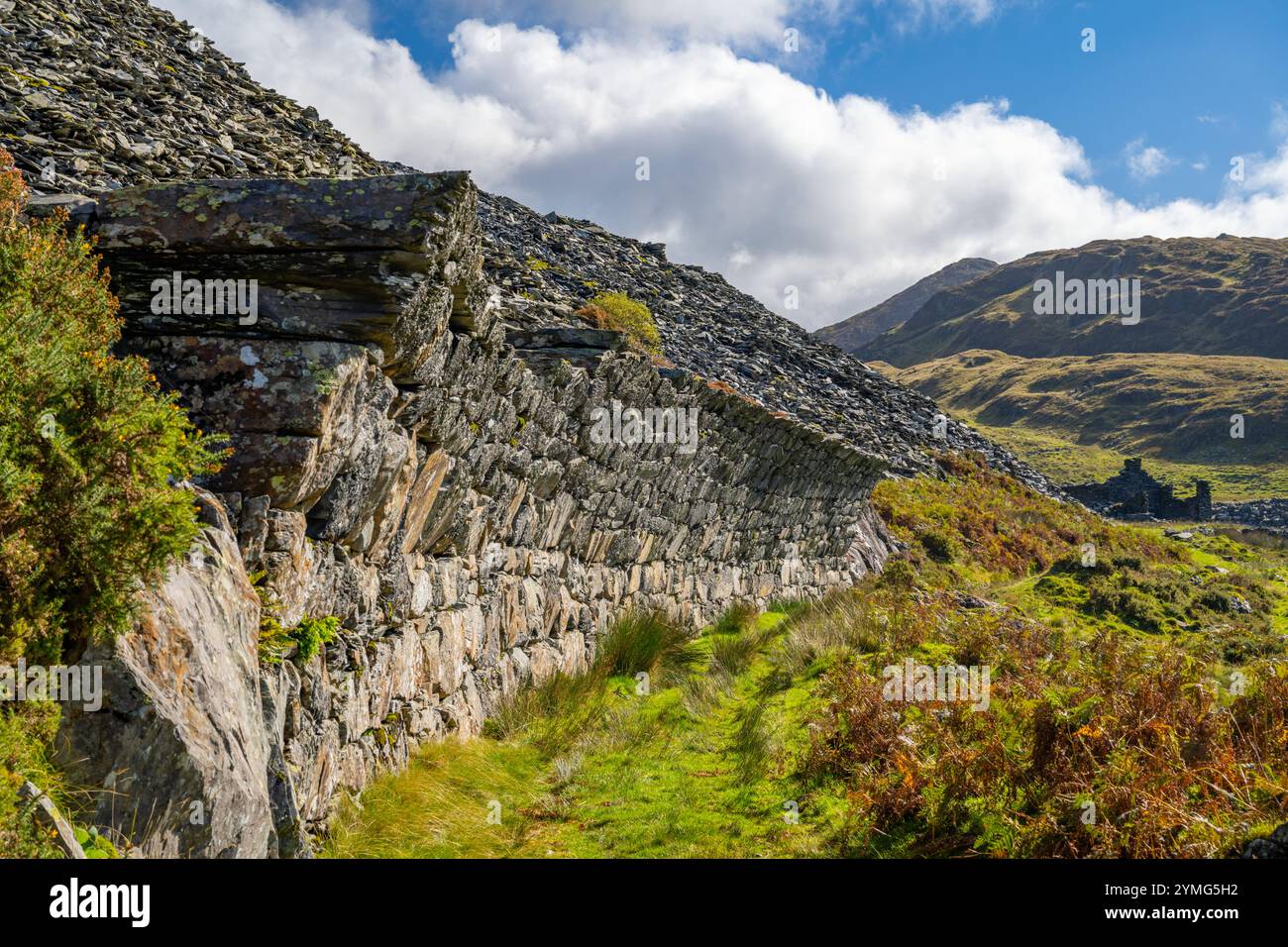 Cwm Ystradllyn e Gorseddau e le cave di ardesia del Principe di Galles Foto Stock