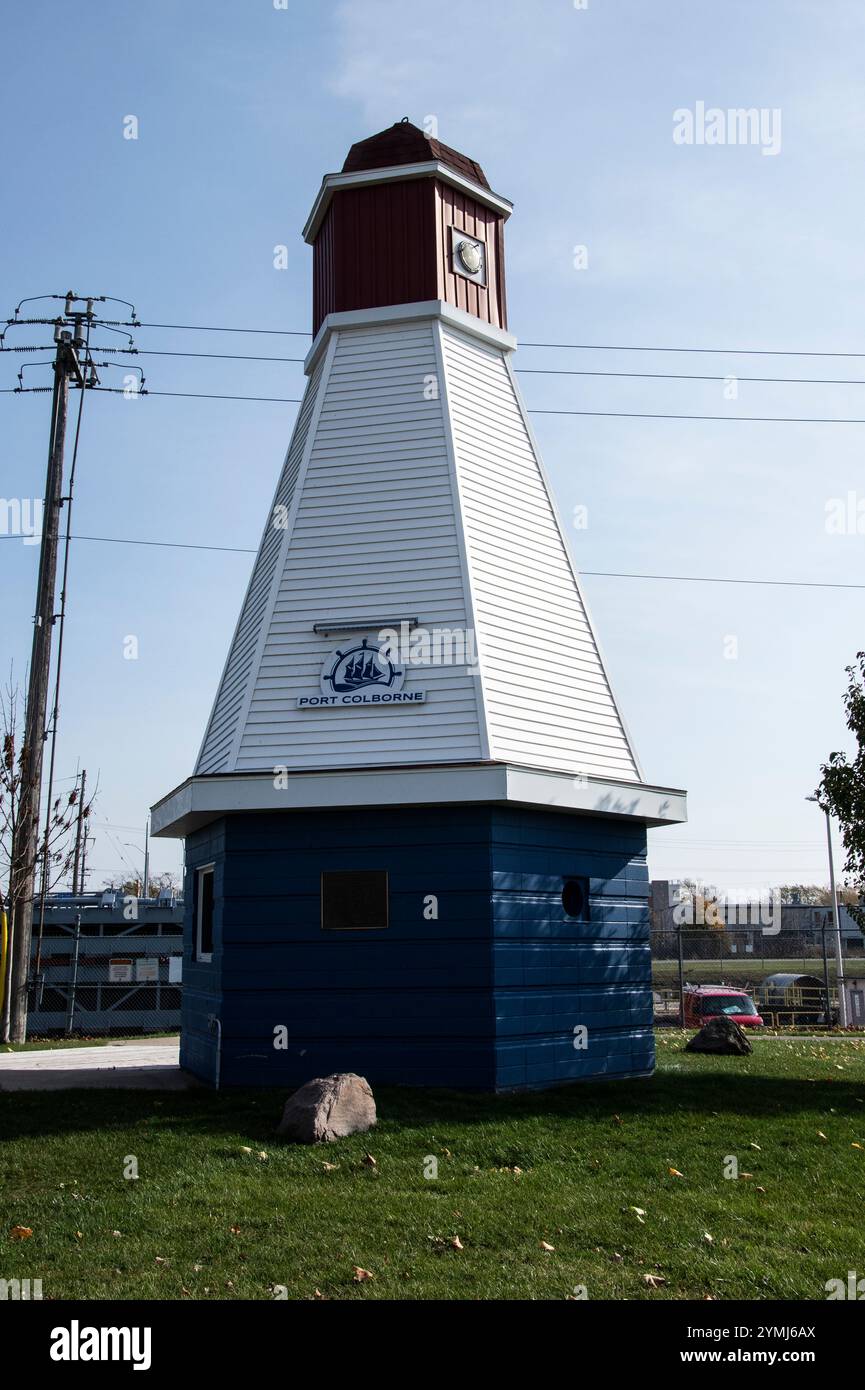 Faro al Lock 8 Gateway Park su Mellanby Avenue a Port Colborne, Ontario, Canada Foto Stock