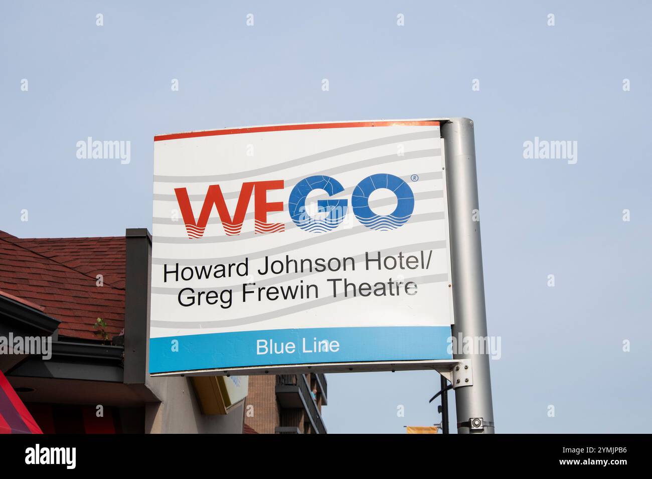 Wego, insegna con la linea blu su Victoria Avenue a Niagara Falls, Ontario, Canada Foto Stock