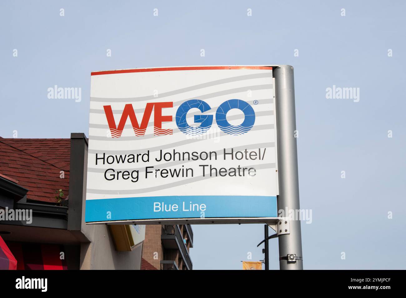 Wego, insegna con la linea blu su Victoria Avenue a Niagara Falls, Ontario, Canada Foto Stock