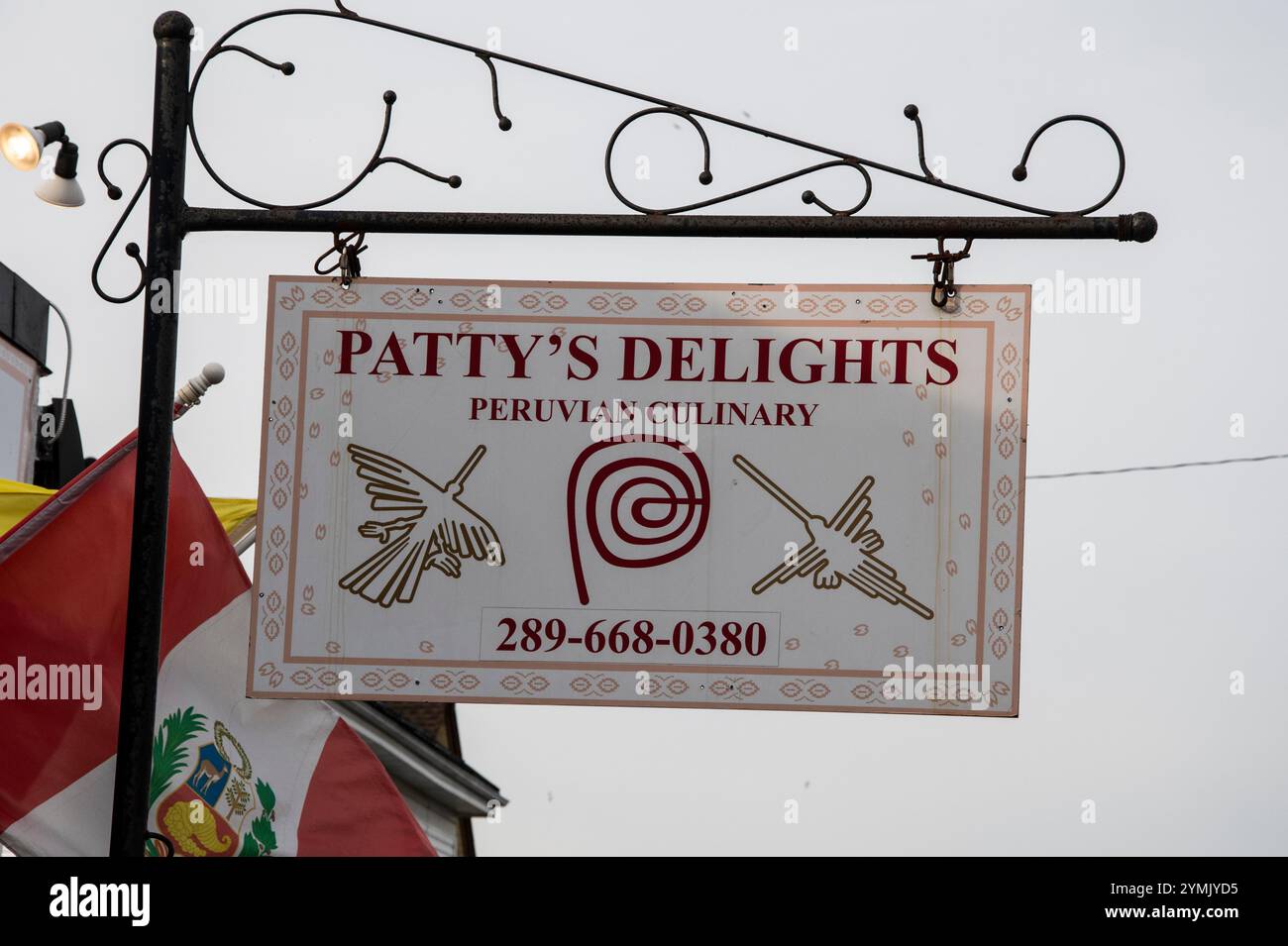 Patty's Delights, insegna culinaria peruviana su Victoria Avenue, Cliffton Hill, Niagara Falls, Ontario, Canada Foto Stock