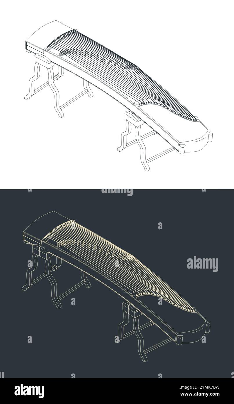 Illustrazioni vettoriali dello strumento cinese stilizzato guzheng Illustrazione Vettoriale
