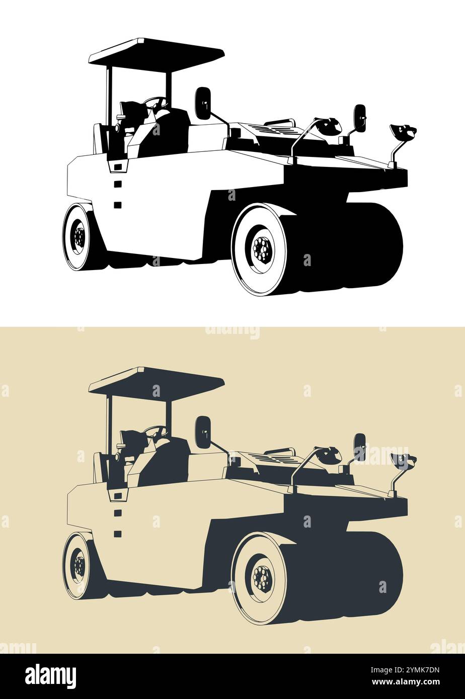 Illustrazioni vettoriali stilizzate del rullo pneumatico Illustrazione Vettoriale