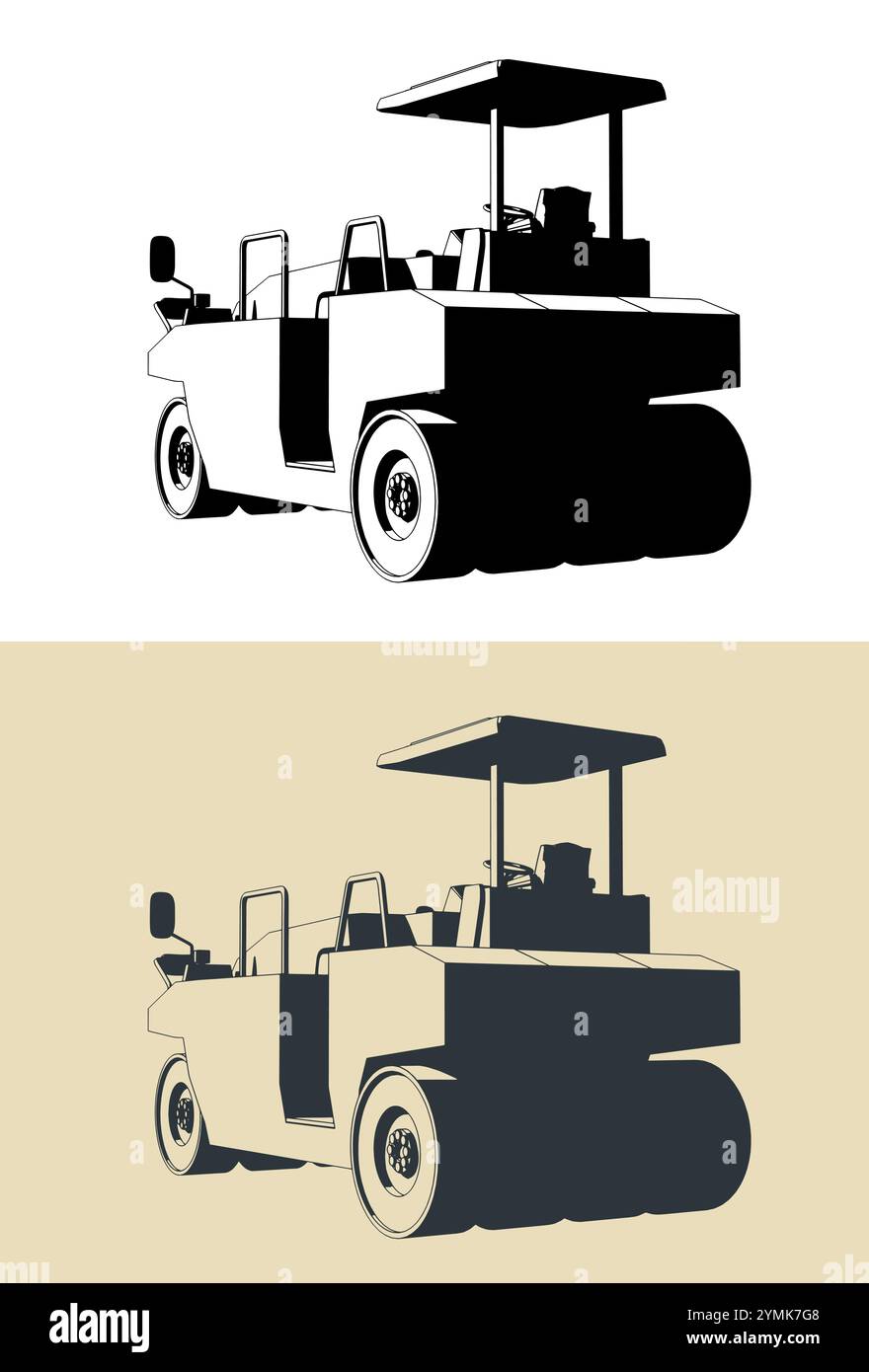 Illustrazioni vettoriali stilizzate del rullo pneumatico Illustrazione Vettoriale