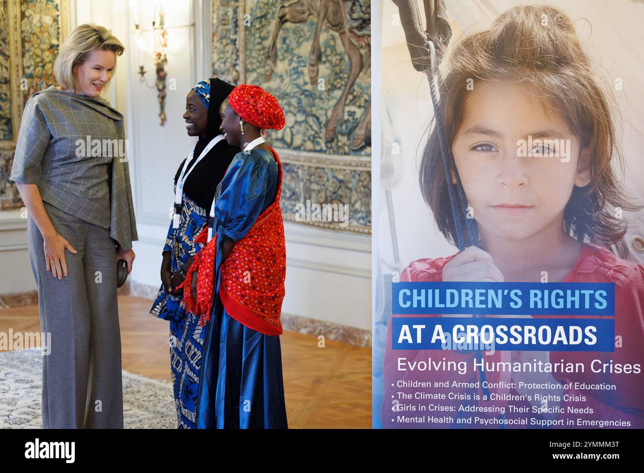 Bruxelles, Belgio. 22 novembre 2024. Regina Matilde del Belgio, nella foto, durante una conferenza internazionale "diritti dei bambini a un incrocio: Crisi umanitarie in evoluzione", in occasione del 35° anniversario della Convenzione internazionale sui diritti del fanciullo, venerdì 22 novembre 2024, a Bruxelles. La conferenza è organizzata da FPS affari esteri, commercio estero e cooperazione allo sviluppo, UNICEF Belgium e Plan International Belgium. BELGA PHOTO BENOIT DOPPAGNE credito: Belga News Agency/Alamy Live News Foto Stock