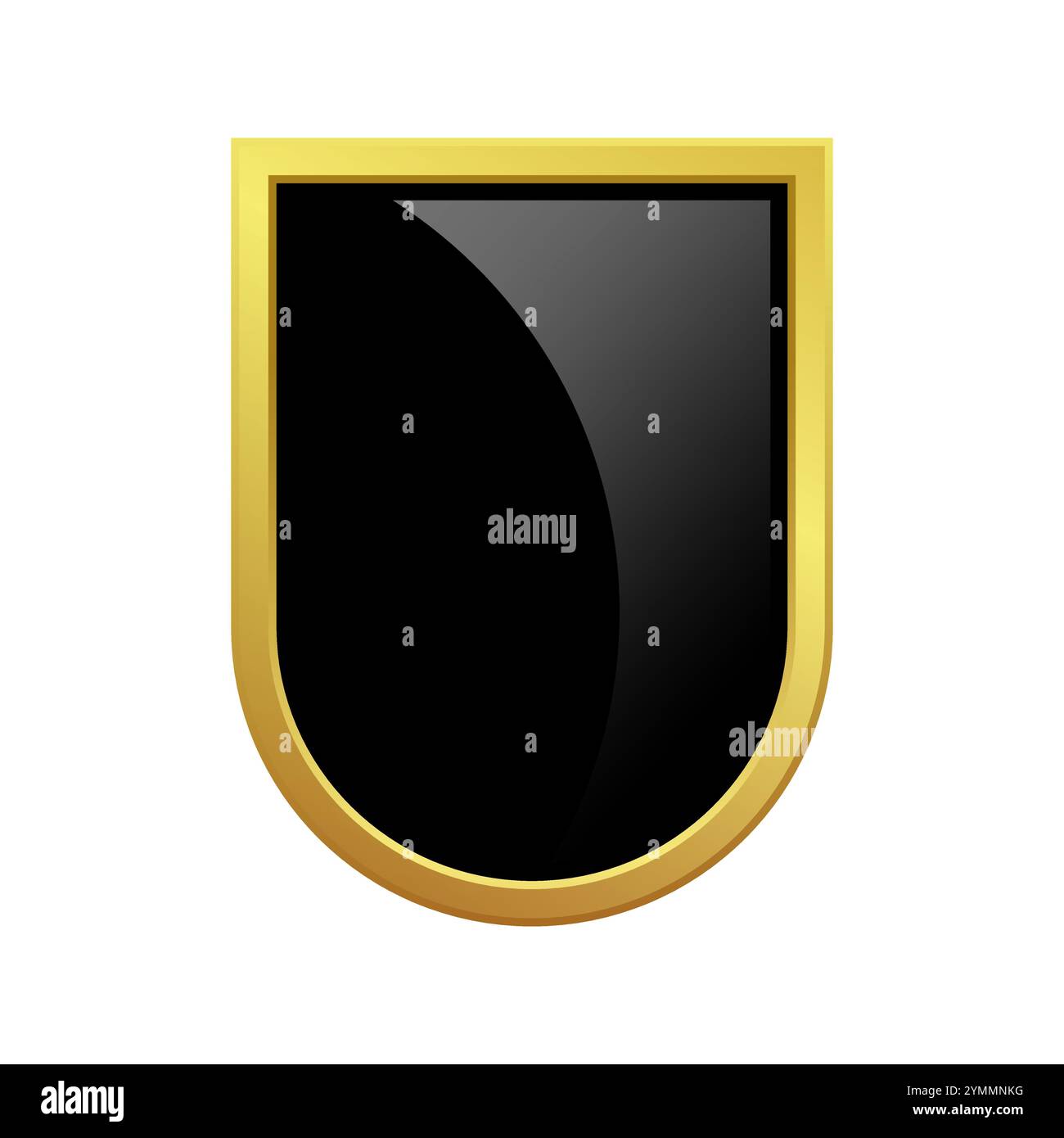 Scudo nero con cornice dorata lucida. Elemento di design VIP Luxury con logo. Logotipo medievale. Applicare il cartello con l'icona in metallo. Illustrazione clipart vettoriale attivata Illustrazione Vettoriale