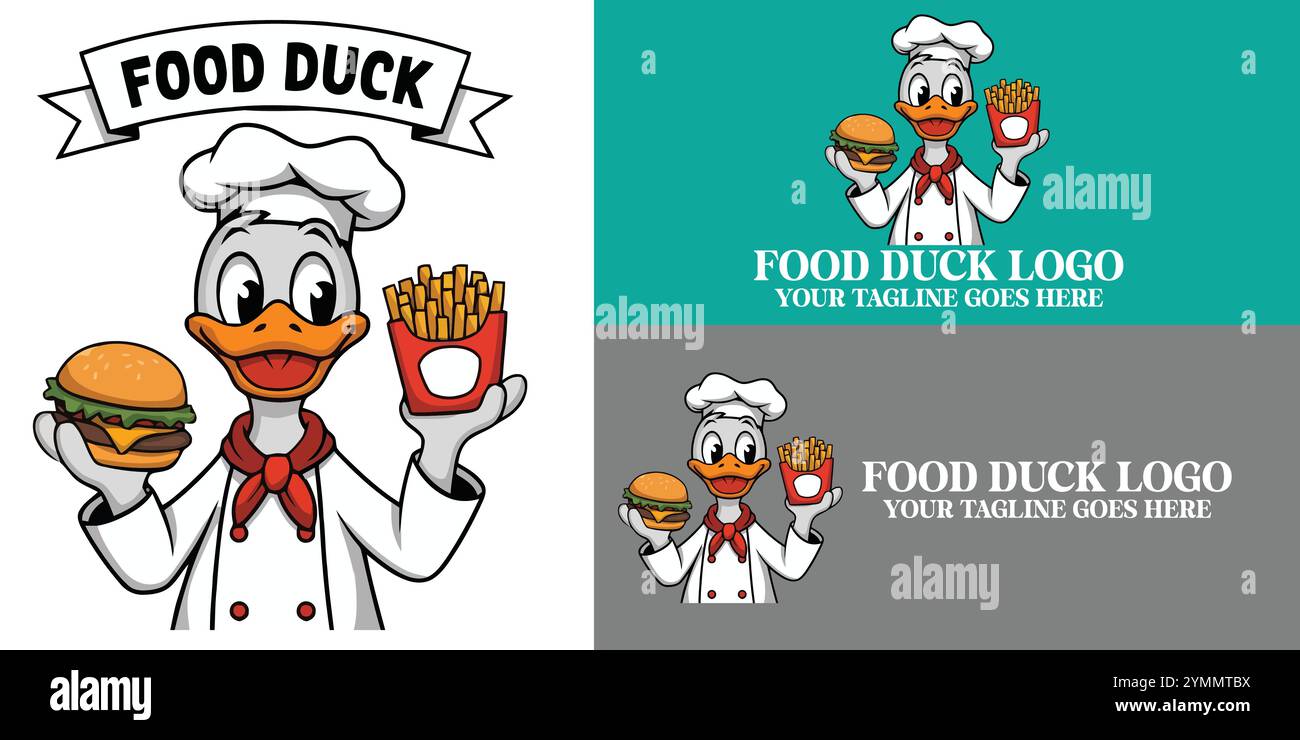 Logo Food Duck, logo Duck, logo Food, design Duck, logo Food Brand, logo Creative Duck, illustrazione Duck, Logo Modern Food, Logo Cartoon Duck, Duck Illustrazione Vettoriale