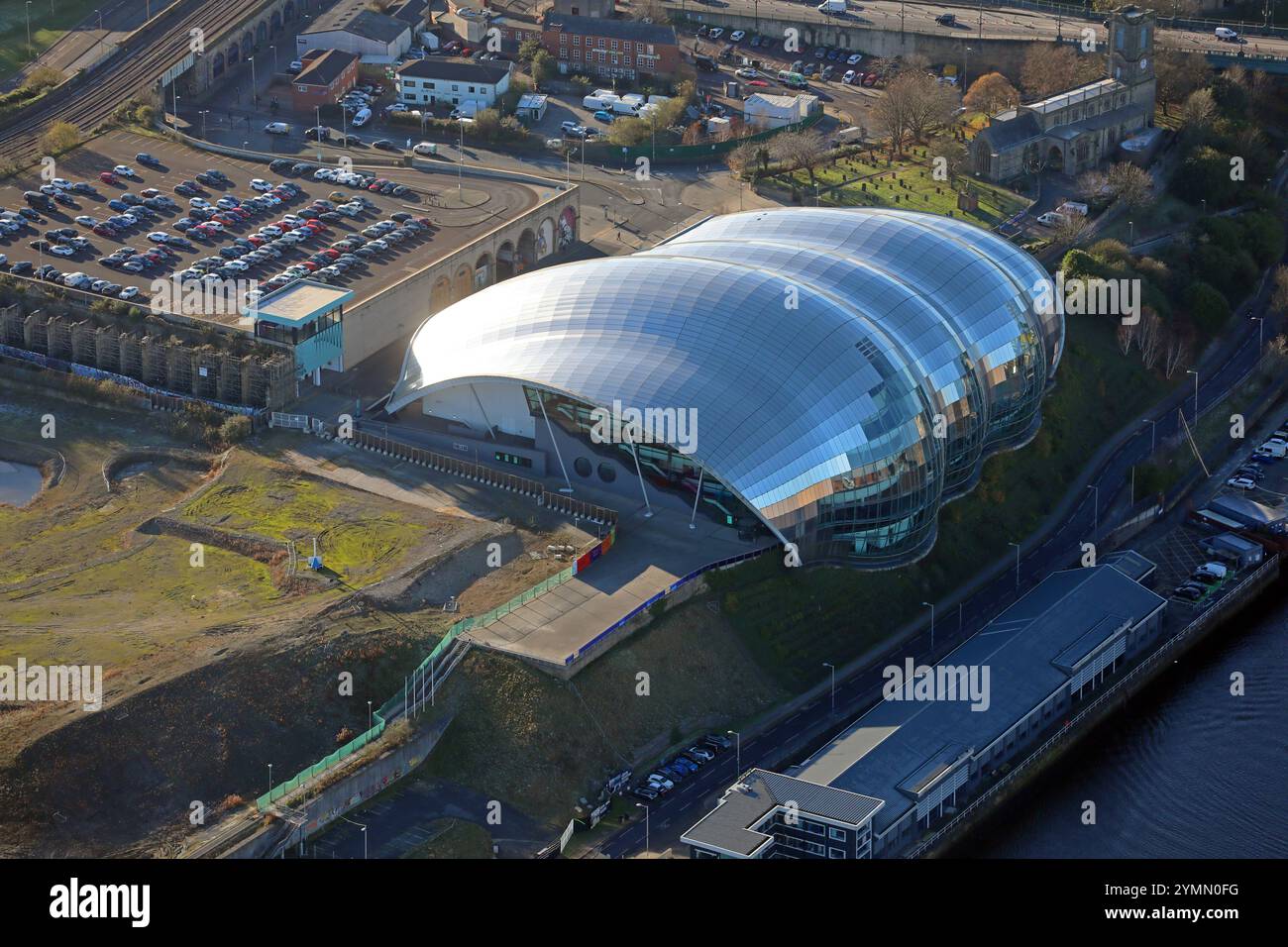 Vista aerea del Glasshouse International Centre for Music, Gateshead, Tyne & Wear Foto Stock