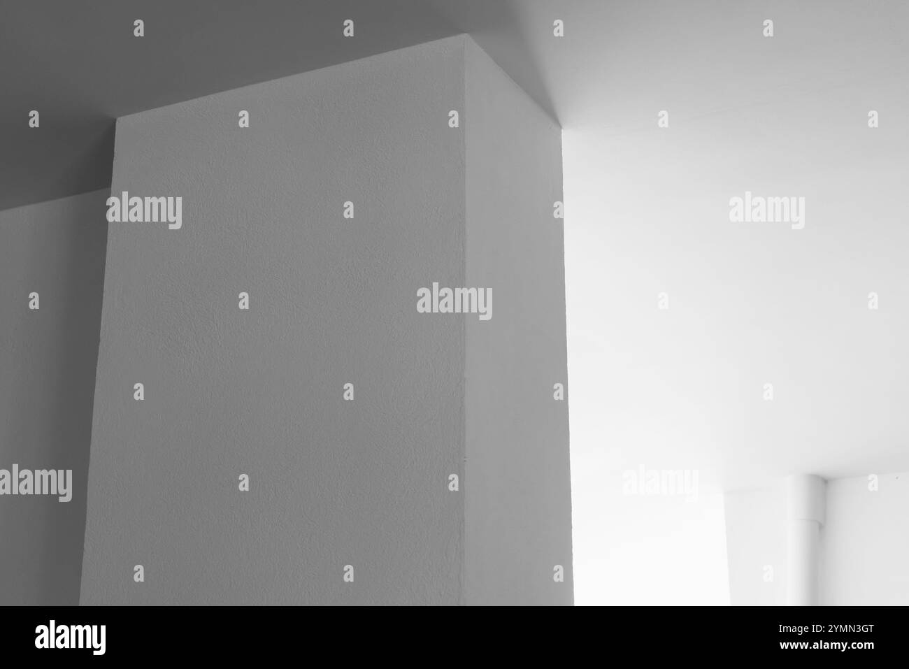Fotografia di architettura minimale in bianco astratto, sfondo interno con angoli e nicchia, foto in bianco e nero Foto Stock
