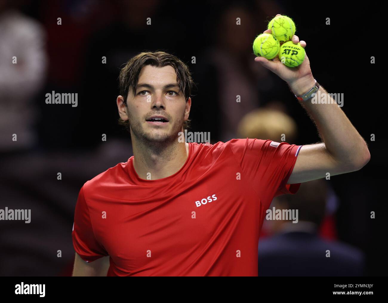 Malaga, Spagna. 21 novembre 2024. Taylor Fritz degli Stati Uniti, dopo aver vinto contro Alex de Minaur, dell'Australia, ai quarti di finale di Coppa Davis 2024, al Palacio de Deportes Jose Maria Martin Carpena Arena di Malaga. Crediti: Isabel Infantes/Alamy Live News Foto Stock