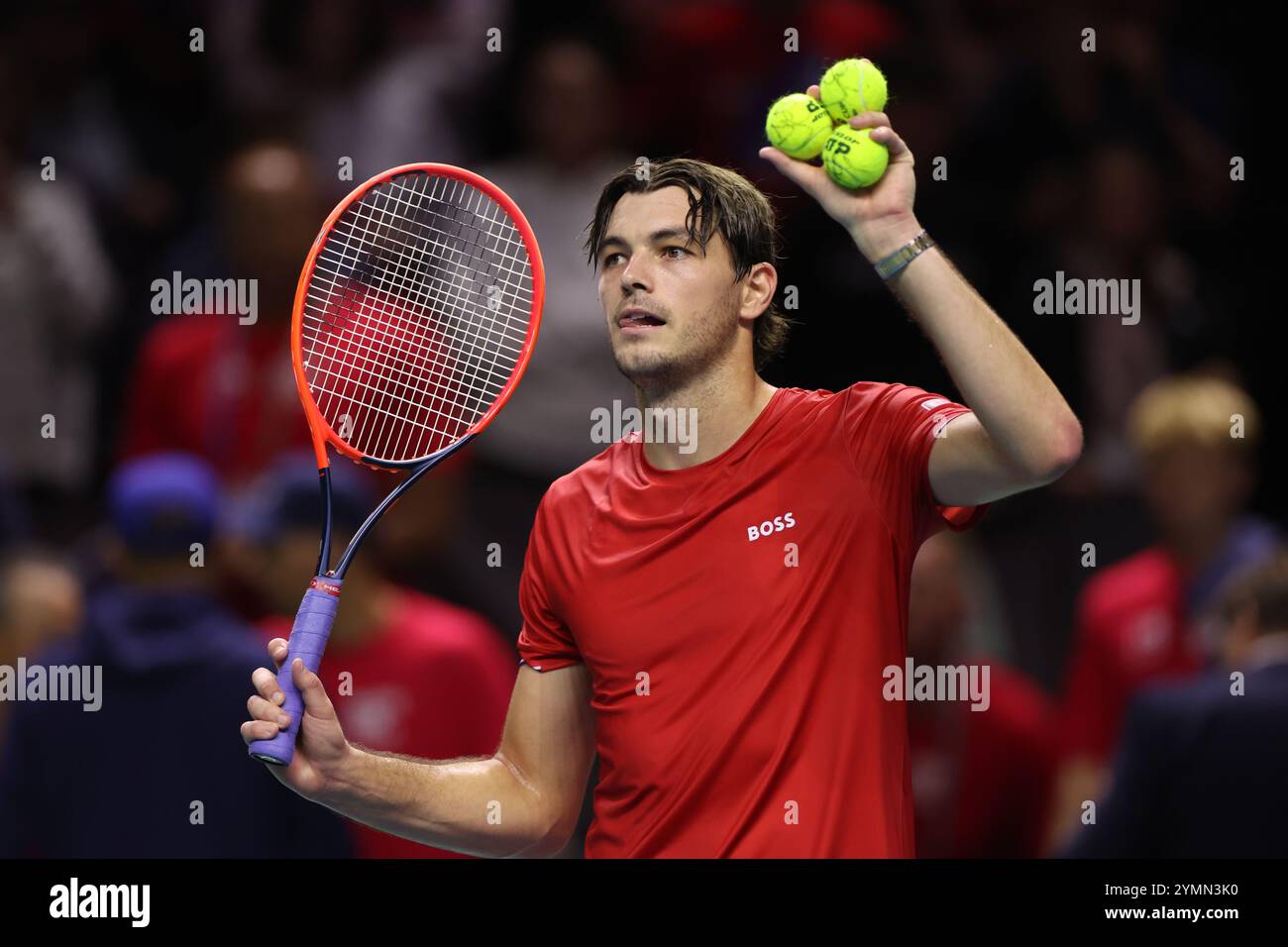 Malaga, Spagna. 21 novembre 2024. Taylor Fritz degli Stati Uniti, dopo aver vinto contro Alex de Minaur, dell'Australia, ai quarti di finale di Coppa Davis 2024, al Palacio de Deportes Jose Maria Martin Carpena Arena di Malaga. Crediti: Isabel Infantes/Alamy Live News Foto Stock