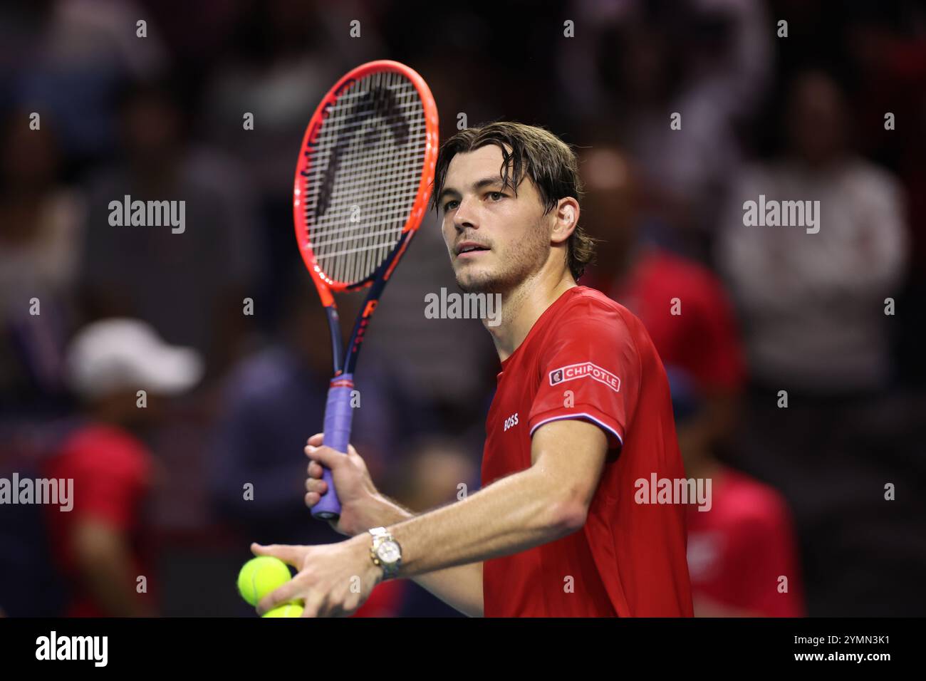 Malaga, Spagna. 21 novembre 2024. Taylor Fritz degli Stati Uniti, dopo aver vinto contro Alex de Minaur, dell'Australia, ai quarti di finale di Coppa Davis 2024, al Palacio de Deportes Jose Maria Martin Carpena Arena di Malaga. Crediti: Isabel Infantes/Alamy Live News Foto Stock