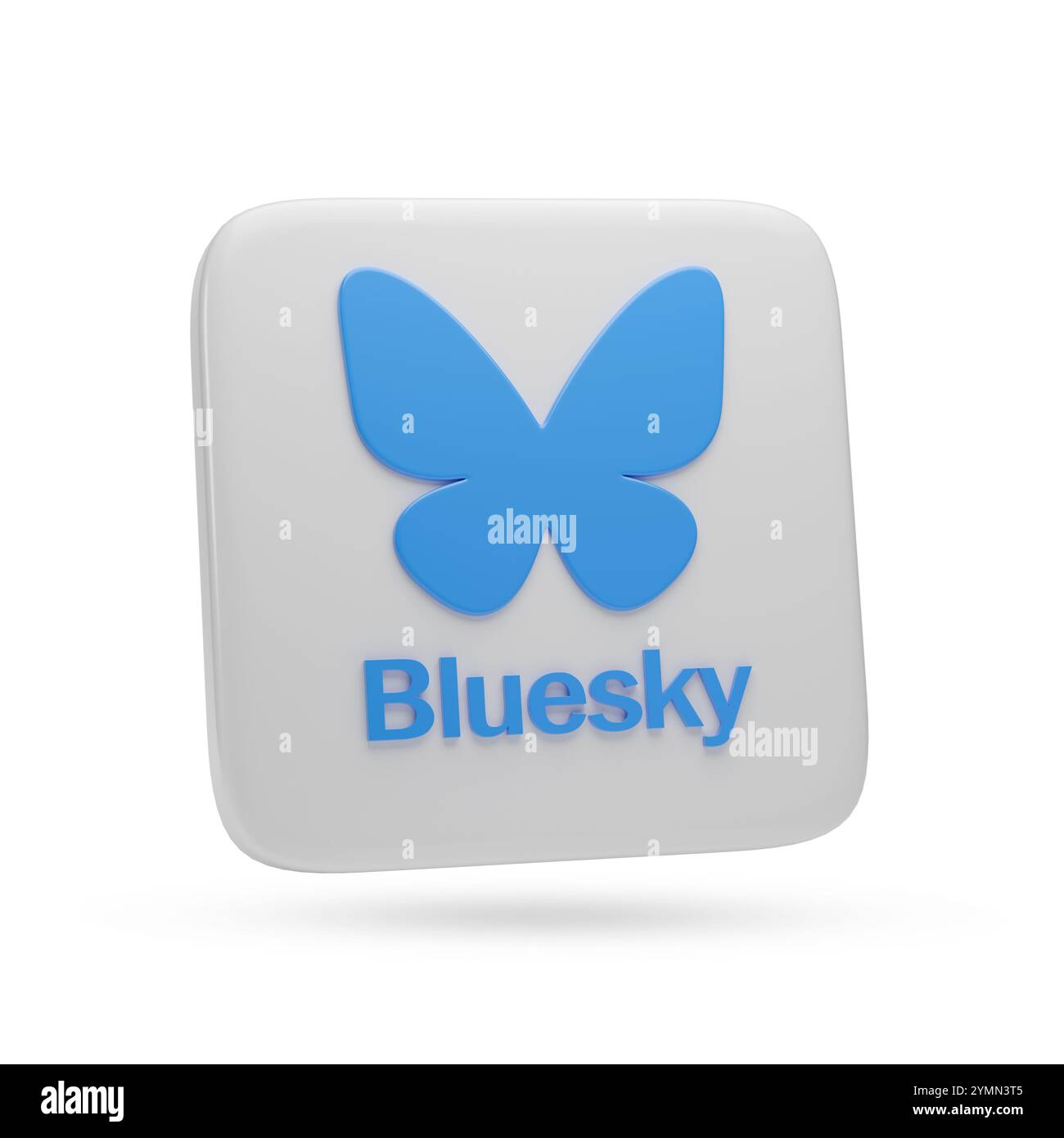Buenos Aires, Argentina - 18 novembre 2024: Logo Bluesky con testo in tre dimensioni isolato su sfondo bianco. illustrazione 3d. Foto Stock