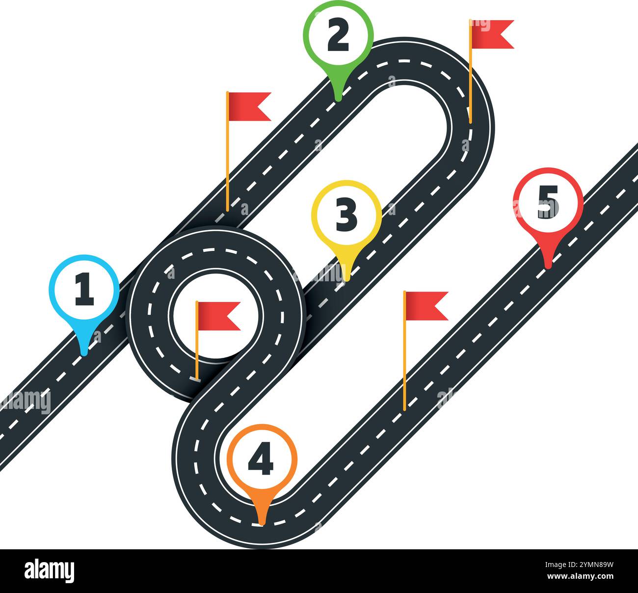 Mappa della corsa. Modello di navigazione Speedway Road Scheme isolato su sfondo bianco Illustrazione Vettoriale