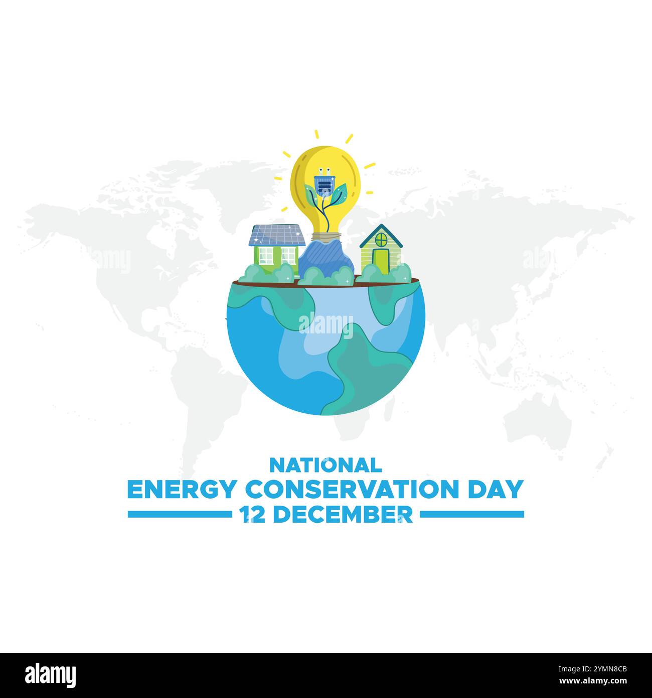 Giornata nazionale per la conservazione dell'energia. 14 dicembre. Modello per sfondo, banner, scheda, poster con iscrizione di testo. Illustrazione vettoriale. Illustrazione Vettoriale