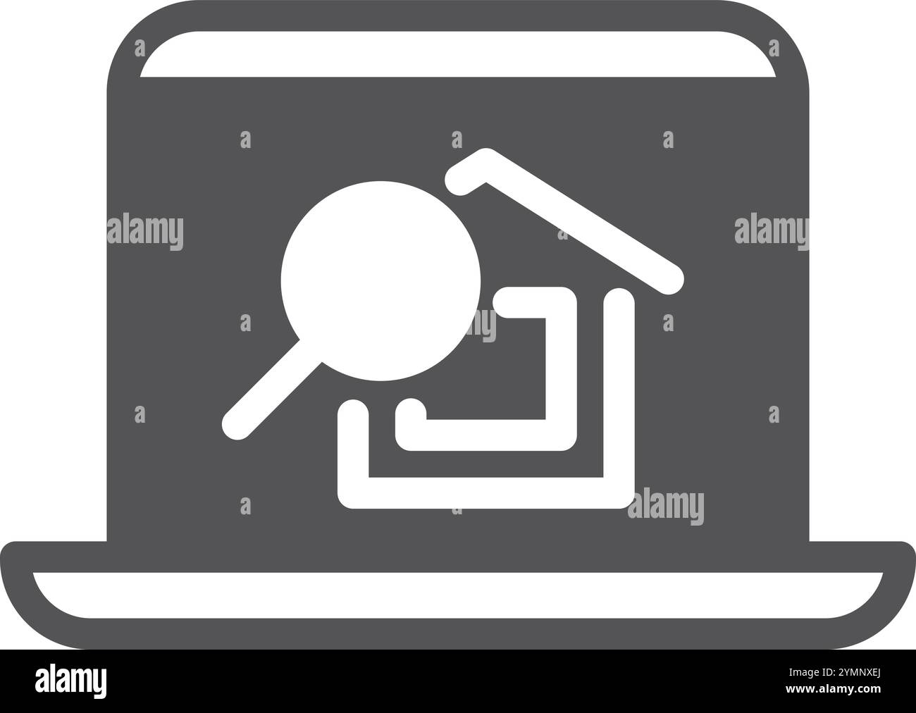 Ricerca di vendita di case sullo schermo di un notebook. Affitto online di appartamenti Illustrazione Vettoriale