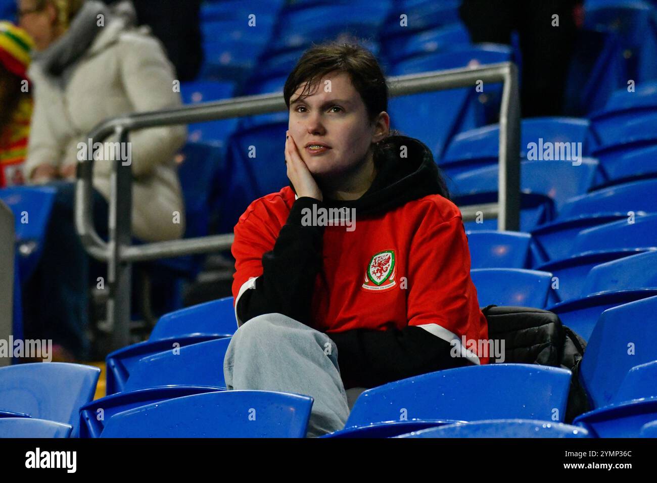 Cardiff, Galles. 19 novembre 2024. Tifoso gallese before­ nella partita del gruppo B4 della UEFA Nations League 2024/25 di Lega B tra Galles e Islanda al Cardiff City Stadium di Cardiff, Galles, Regno Unito, il 19 novembre 2024. Crediti: Duncan Thomas/Majestic Media. Foto Stock