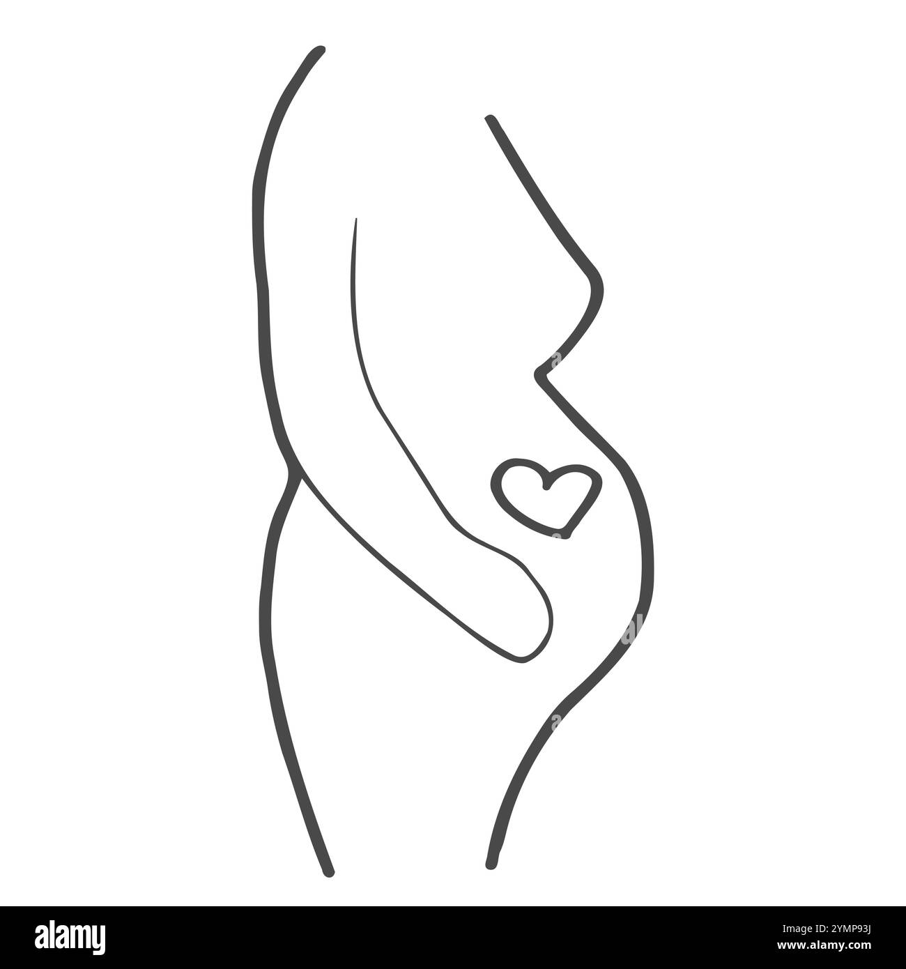 Cinghia prenatale ortopedica. Silhouette di donna incinta con bendaggio sulla pancia. Icona line art della cinghia di supporto doppia. Illustrazione nera di un medico Illustrazione Vettoriale