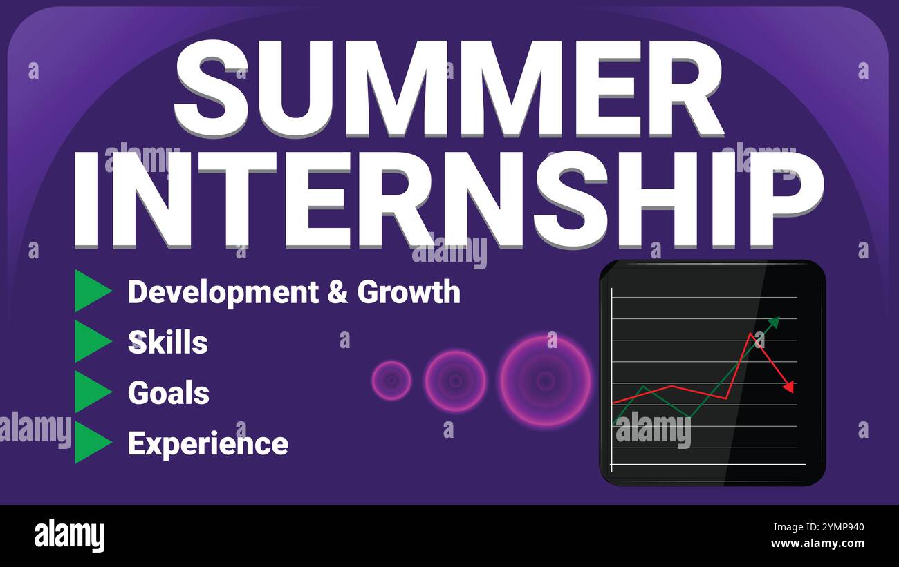 Summer Internship Development and Growth, Skills, Goals, Experience with Blue background Illustrazione Vettoriale