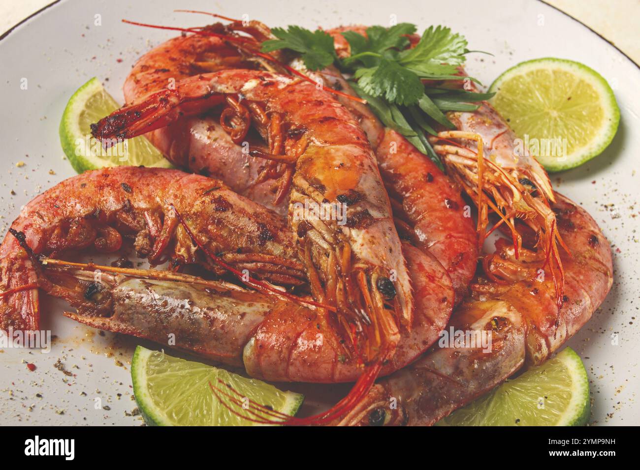 Langoustines fritte, australiano, lime ed erbe aromatiche, spezie, fatte in casa, niente persone Foto Stock