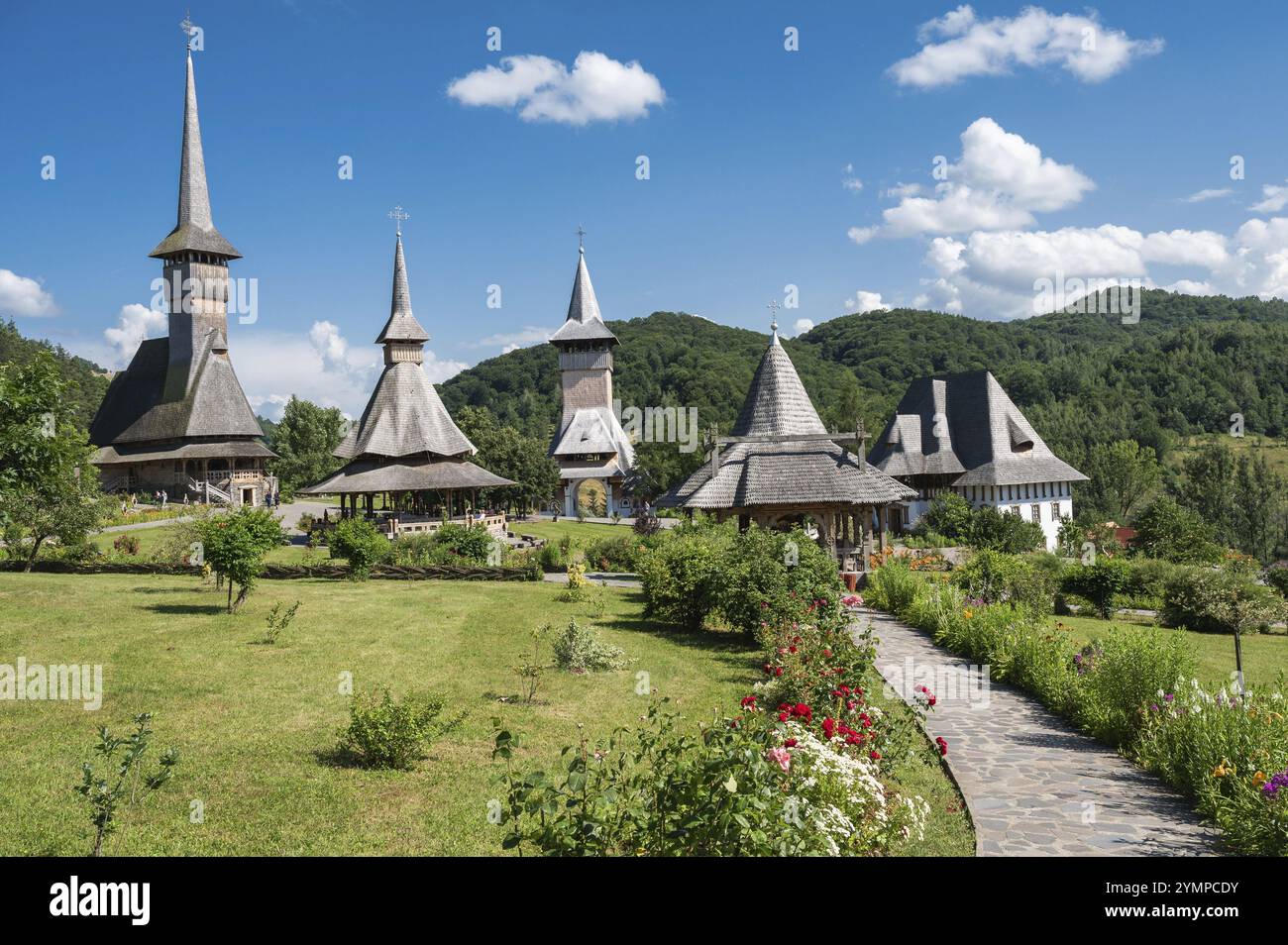 Splendidi edifici del monastero di Barsana in Romania. Foto Stock