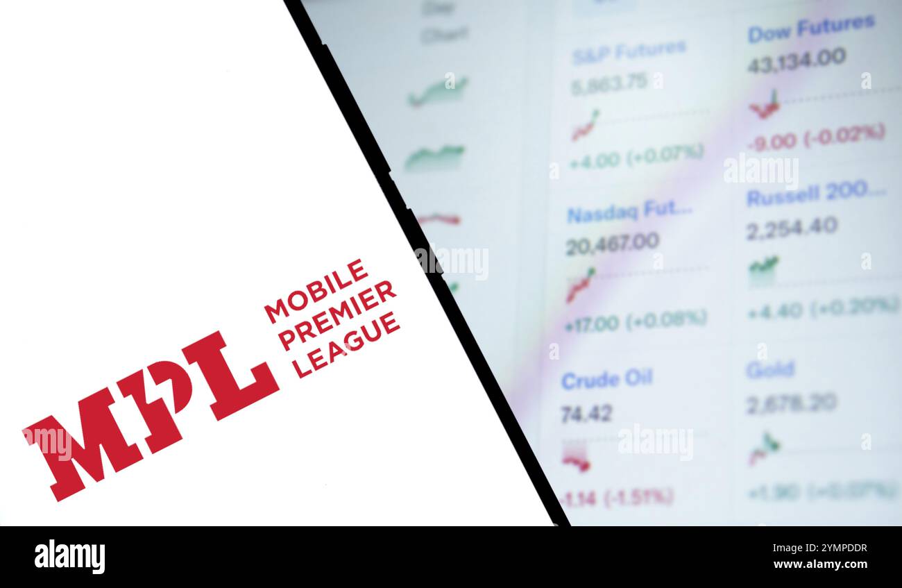 Il logo MPL viene visualizzato sullo smartphone. Mobile Premier League è una piattaforma di gioco online indiana. Foto Stock