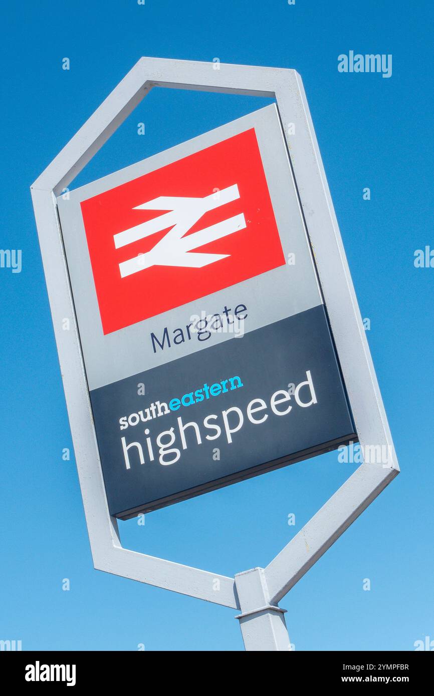 Alta velocità, treno, sud-est, cartello, Margate, stazione Foto Stock