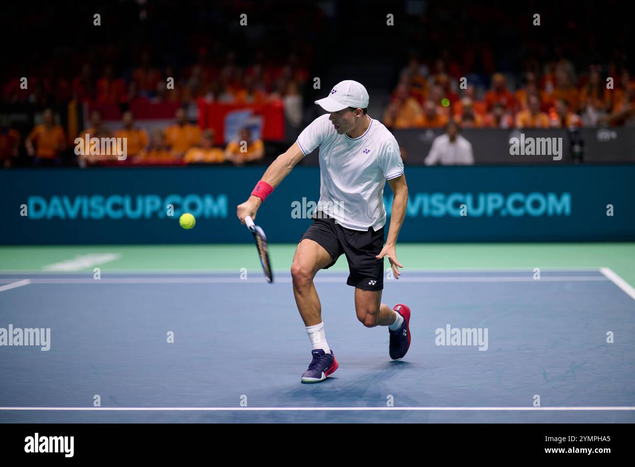 Malaga, Spagna. 22 novembre 2024. Daniel Altmaier, squadra tedesca, in azione contro Botic Van de Zandschulp, squadra olandese vista in azione durante la semifinale di Coppa Davis 8 singolare match 1 Martin Carpena Arena. (Foto di Vicente Vidal Fernandez/Sipa USA) credito: SIPA USA/Alamy Live News Foto Stock