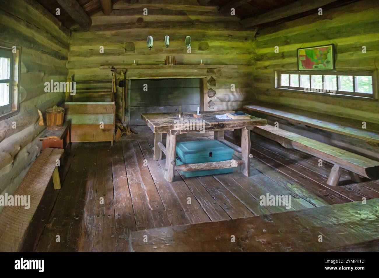 Petersburg, Illinois - la chiesa e la scuola del sito storico statale New Salem di Lincoln. Il sito è una ricostruzione del New Salem Village, dove Foto Stock