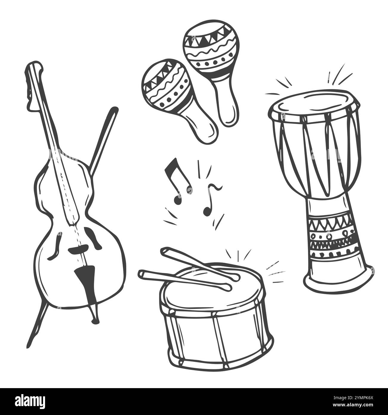 Doodle Music tools line art element clipart Illustrazione Vettoriale
