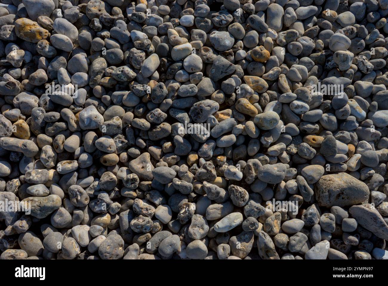 Texture di fondo di ciottoli grigio-bluastro su una spiaggia Foto Stock