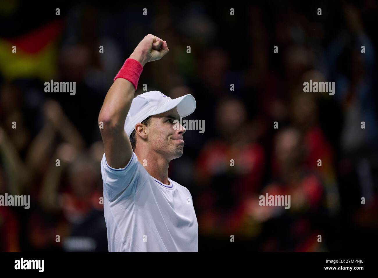 Malaga, Spagna. 22 novembre 2024. Daniel Altmaier, squadra tedesca, in azione contro Botic Van de Zandschulp, squadra olandese vista in azione durante la semifinale di Coppa Davis 8 singolare match 1 Martin Carpena Arena. (Foto di Vicente Vidal Fernandez/Sipa USA) credito: SIPA USA/Alamy Live News Foto Stock