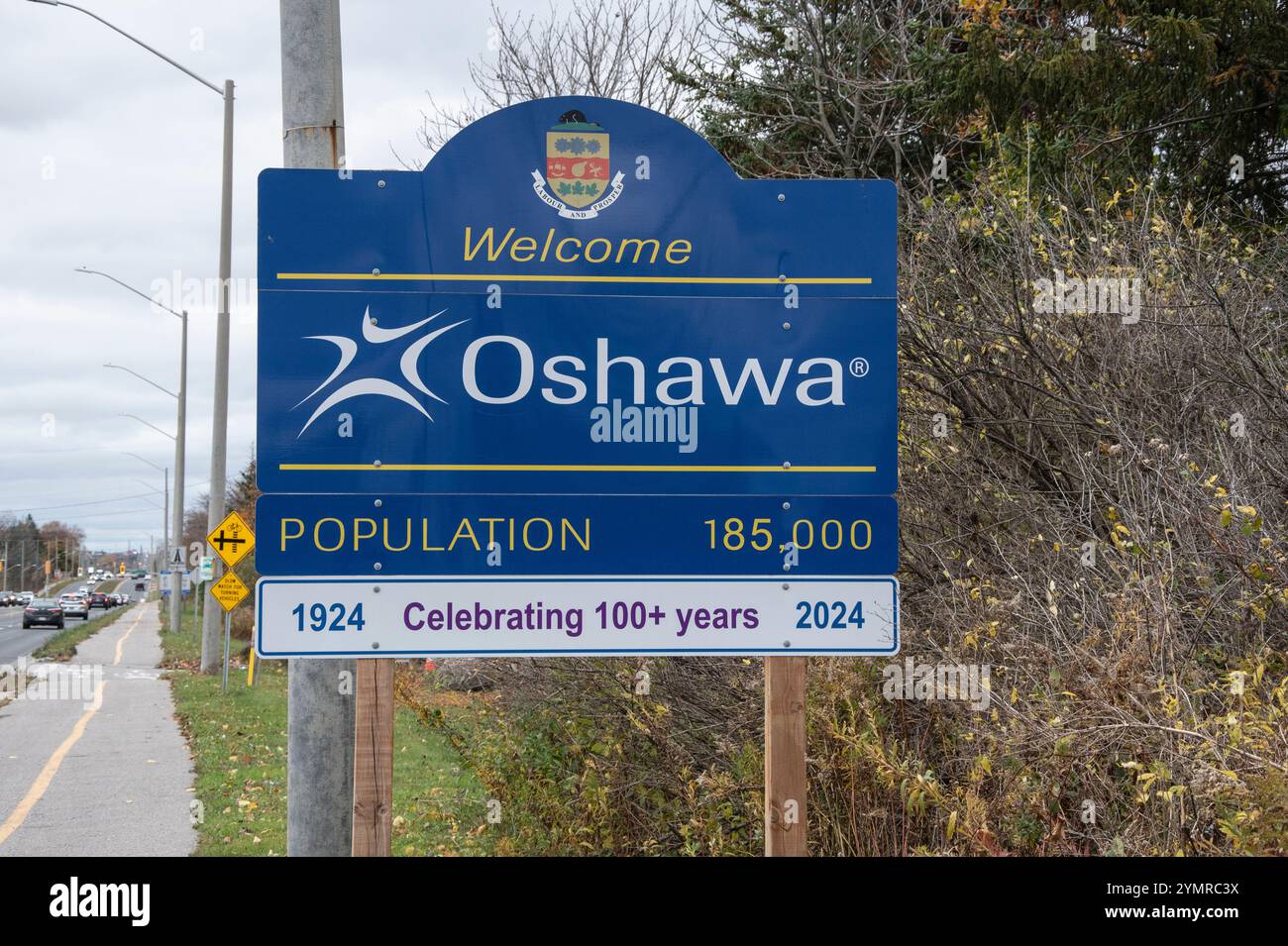 Benvenuto all'insegna di Oshawa su Taunton Road East in Ontario, Canada Foto Stock