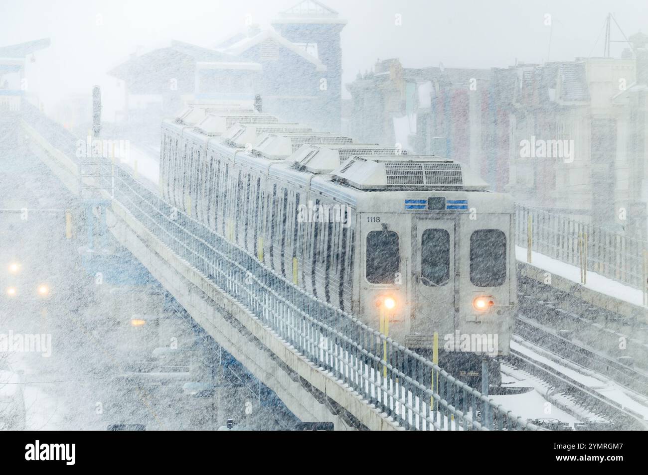 Veicoli ferroviari sulla neve nella zona di Philadelphia Foto Stock