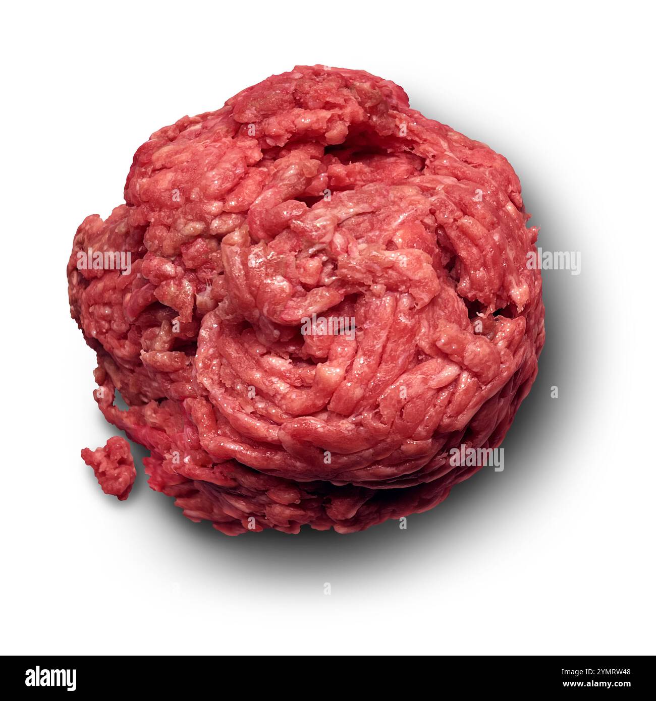 Carne macinata o macinata su sfondo bianco come bistecca biologica magra o bestiame nutrito con erba come ingrediente alimentare per una dieta carnivora o macelleria p Foto Stock