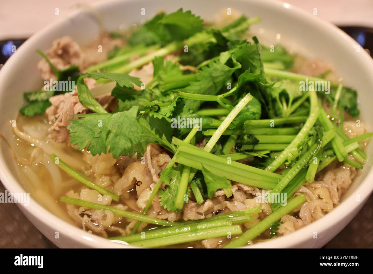 Cucina vietnamita: pho bo (tagliatelle di riso con carne di manzo e coriandolo a fette) Foto Stock