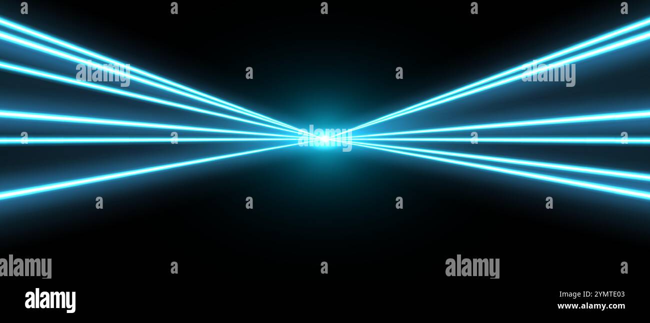 Raggi laser o raggi, linee al neon brillanti, sfondo luminoso e futuristico. Illustrazione Vettoriale