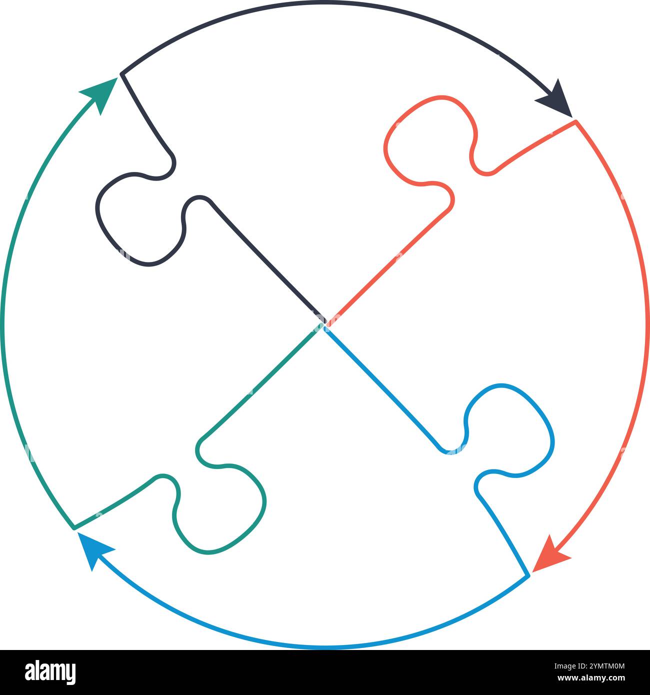 Pezzi del puzzle insieme. Schema di collegamento a ciclo rotondo Illustrazione Vettoriale