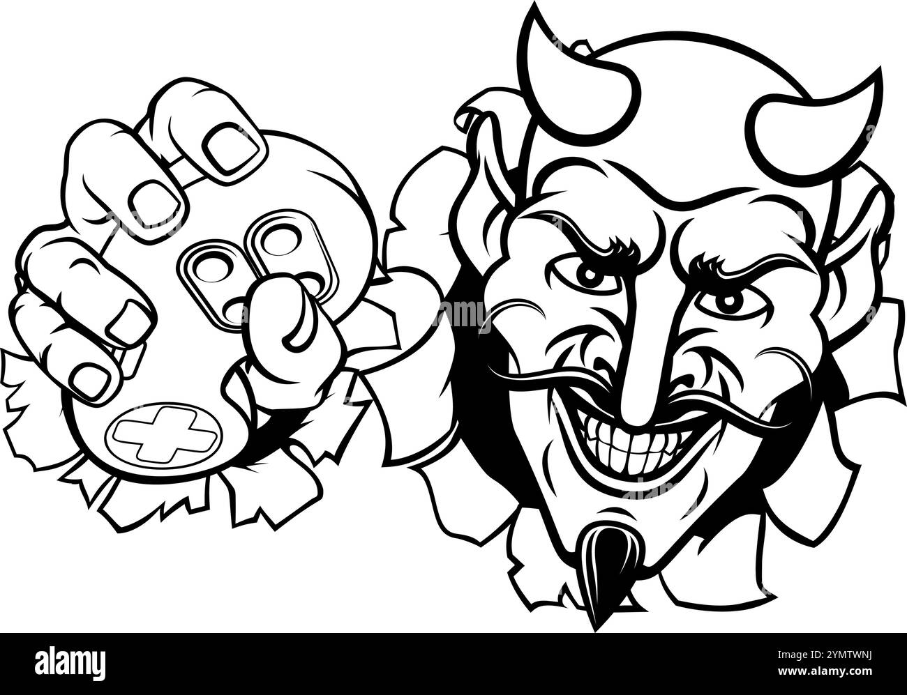 Devil Gamer Video Game Controller Mascot Cartoon Illustrazione Vettoriale