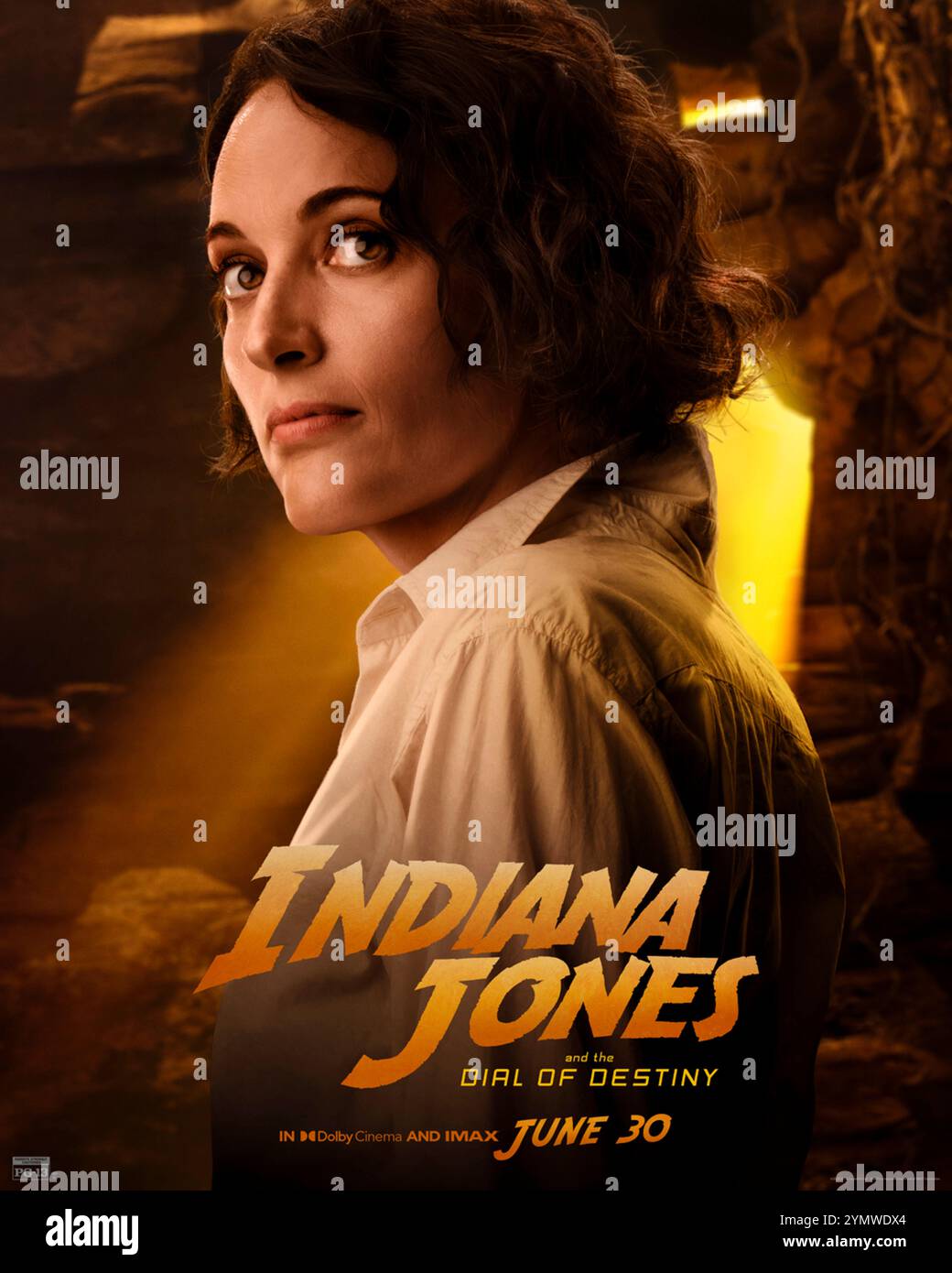 Indiana Jones and the Dial of Destiny (2023) diretto da James Mangold e interpretato da Phoebe Waller-Bridge nel ruolo di Helena. L'archeologo Indiana Jones corre contro il tempo per recuperare un artefatto leggendario che può cambiare il corso della storia. Poster di caratteri USA ***SOLO PER USO EDITORIALE***. Crediti: BFA / Walt Disney Studios Foto Stock