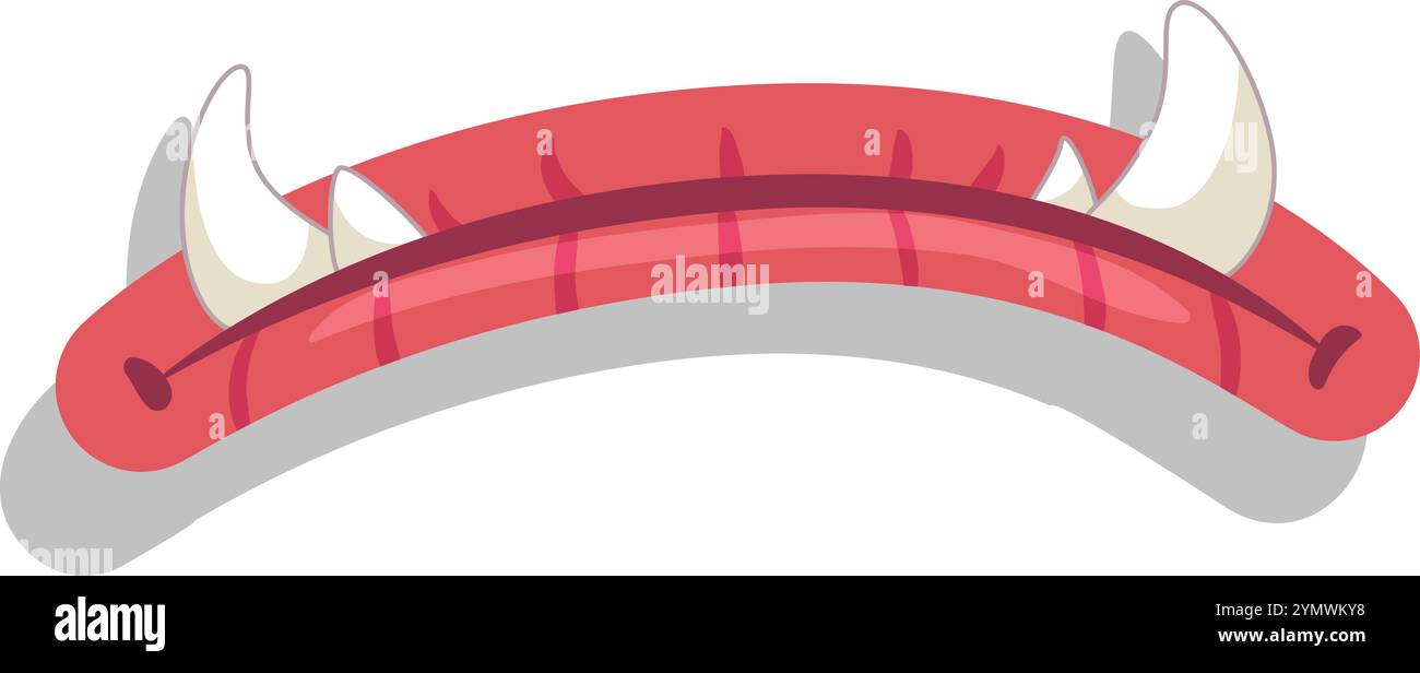 Disegno a cartoni animati di una bocca mostruosa che mostra zanne taglienti e labbra rosse, isolato su sfondo bianco, ideale per i progetti di halloween Illustrazione Vettoriale