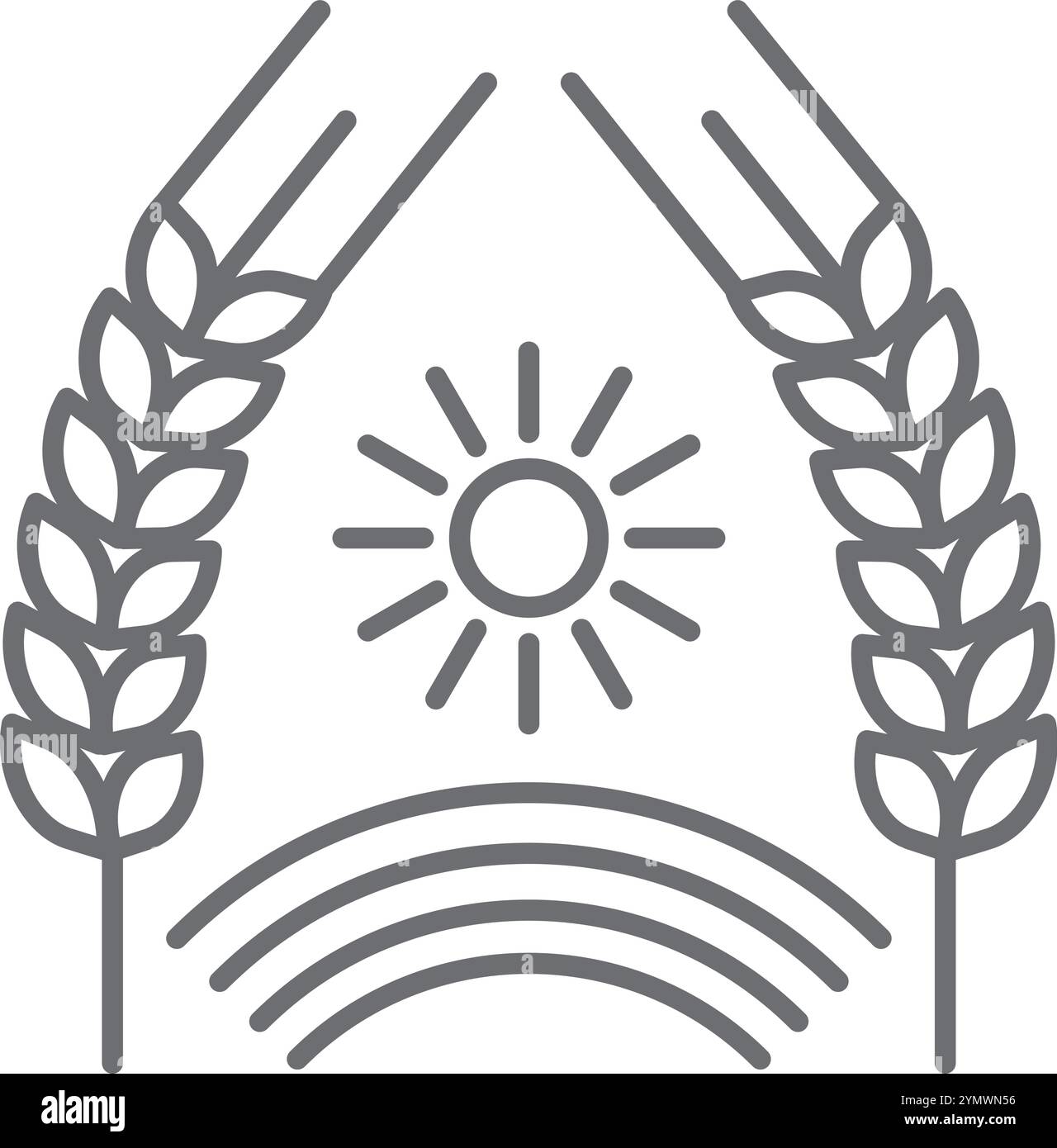 Logo per la coltivazione del grano. Icona di ritaglio del campo rurale Illustrazione Vettoriale