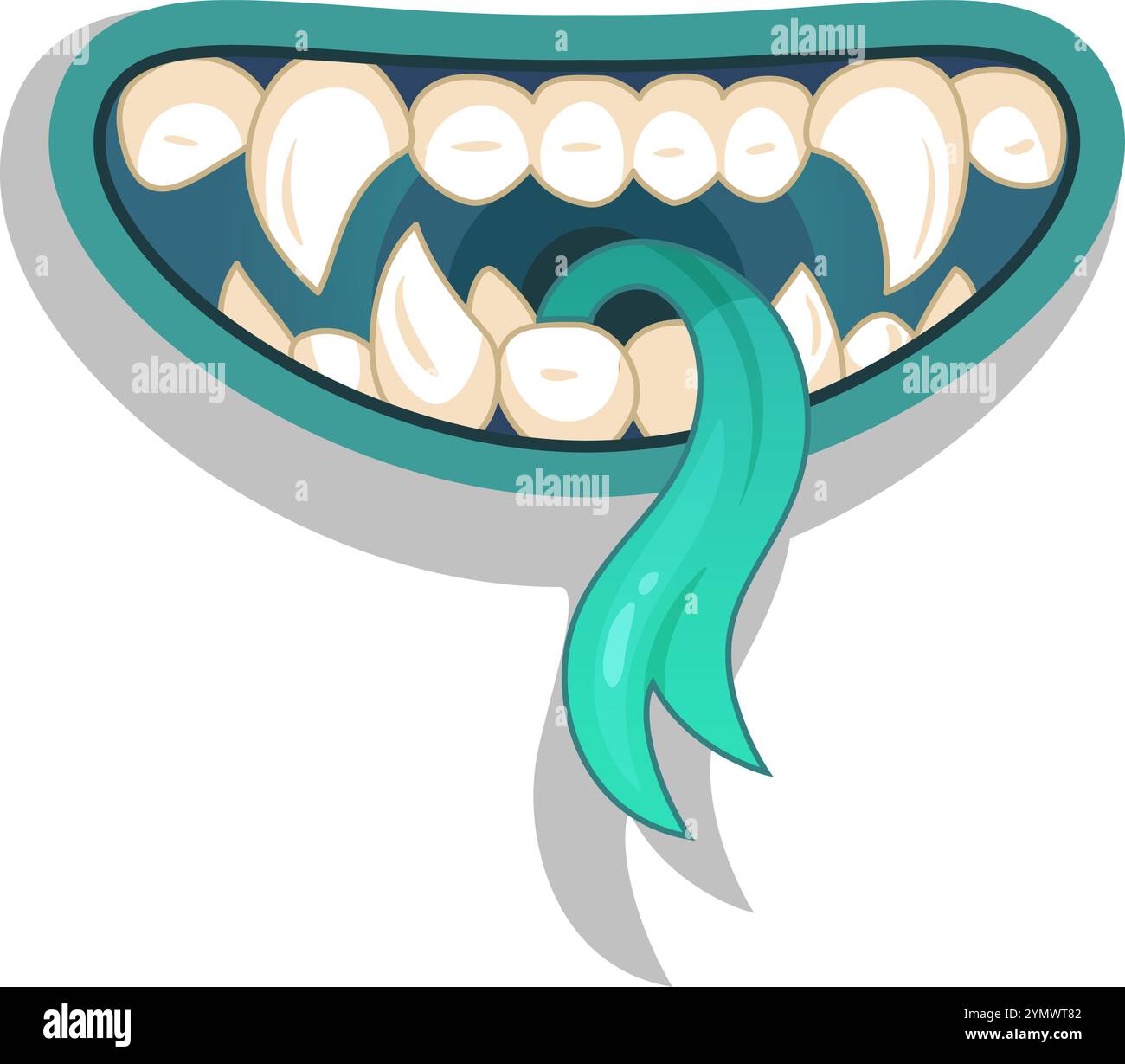 Illustrazione di un mostro spaventoso con denti affilati e una lunga lingua verde, ideale per halloween o progetti fantasiosi Illustrazione Vettoriale