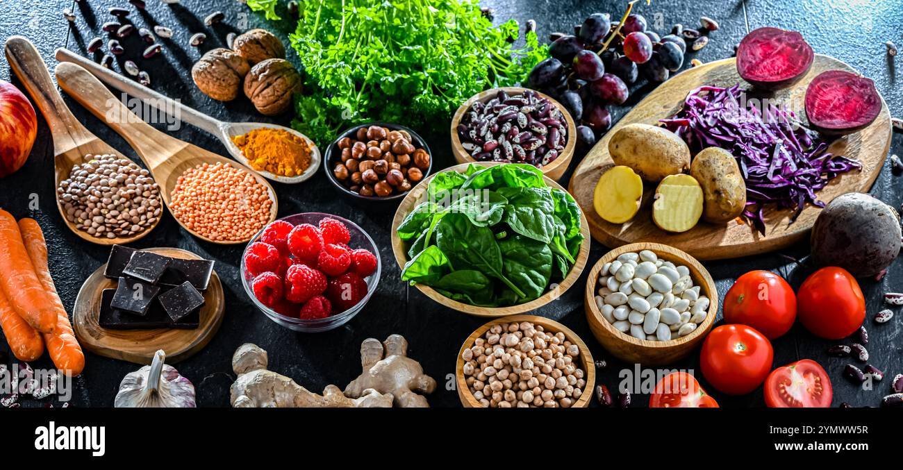 Alimenti ricchi di antiossidanti. Dieta sana Foto Stock