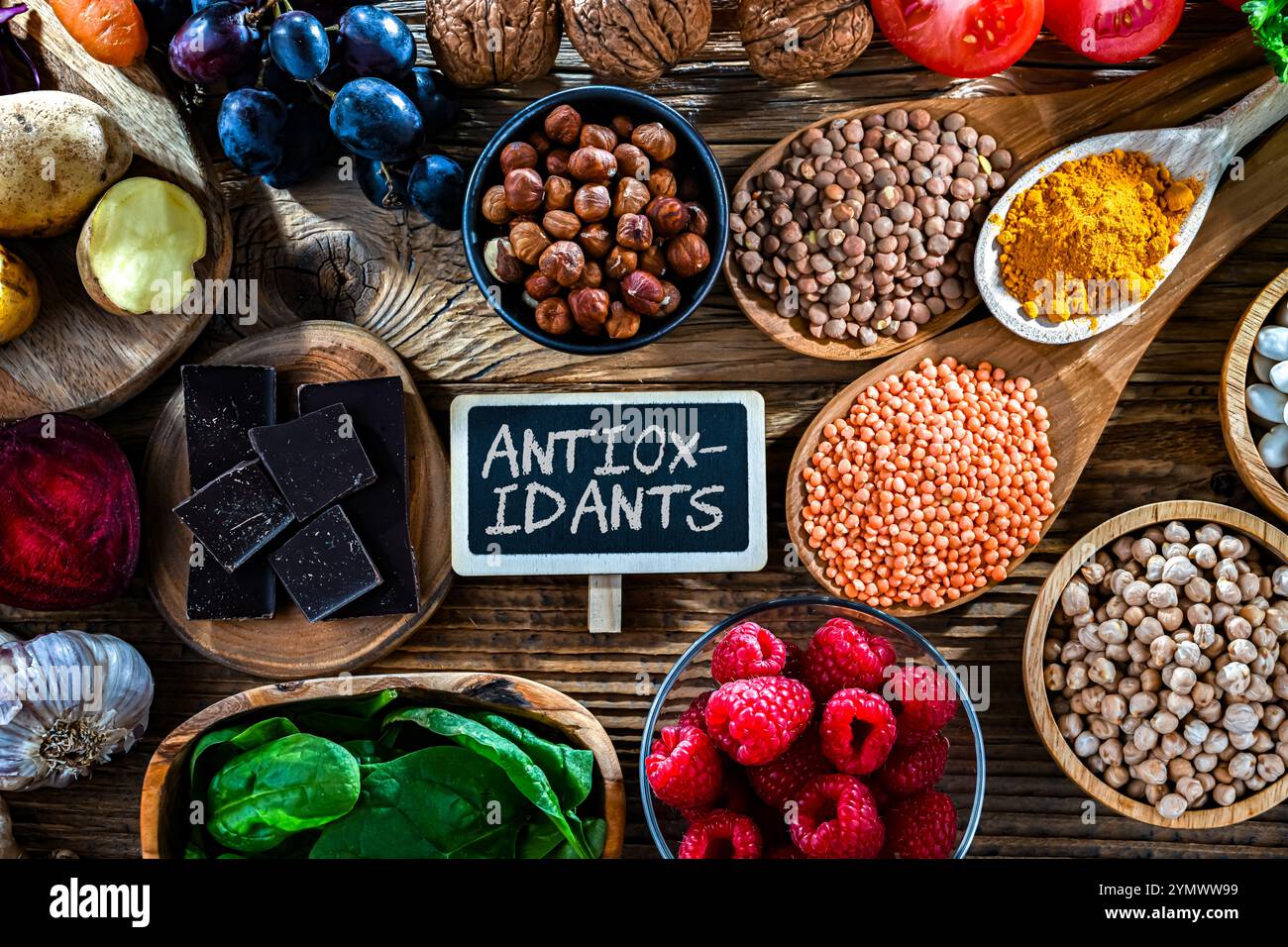 Alimenti ricchi di antiossidanti. Dieta sana Foto Stock