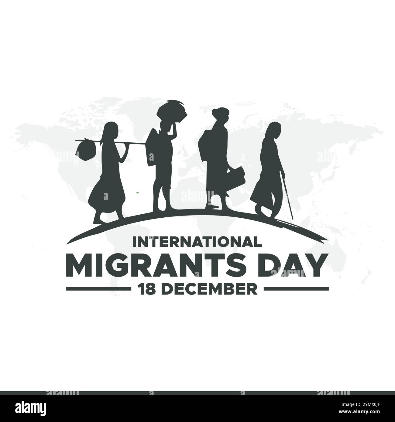 Giornata internazionale dei migranti. Il concetto creativo del giorno dei migranti. Giornata internazionale dei migranti sfondo celebrato il 18 dicembre. Illustrazione Vettoriale